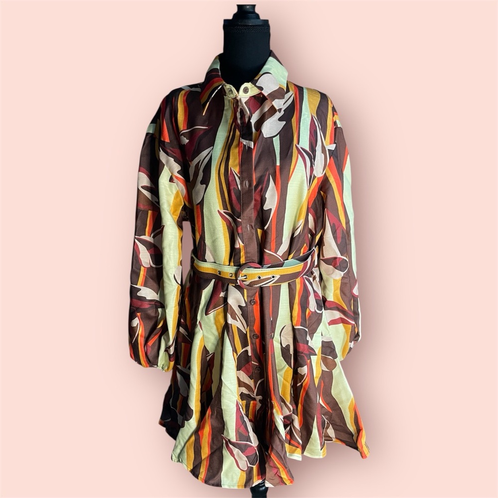 NWOT Colorful Patterned Dress with Belt